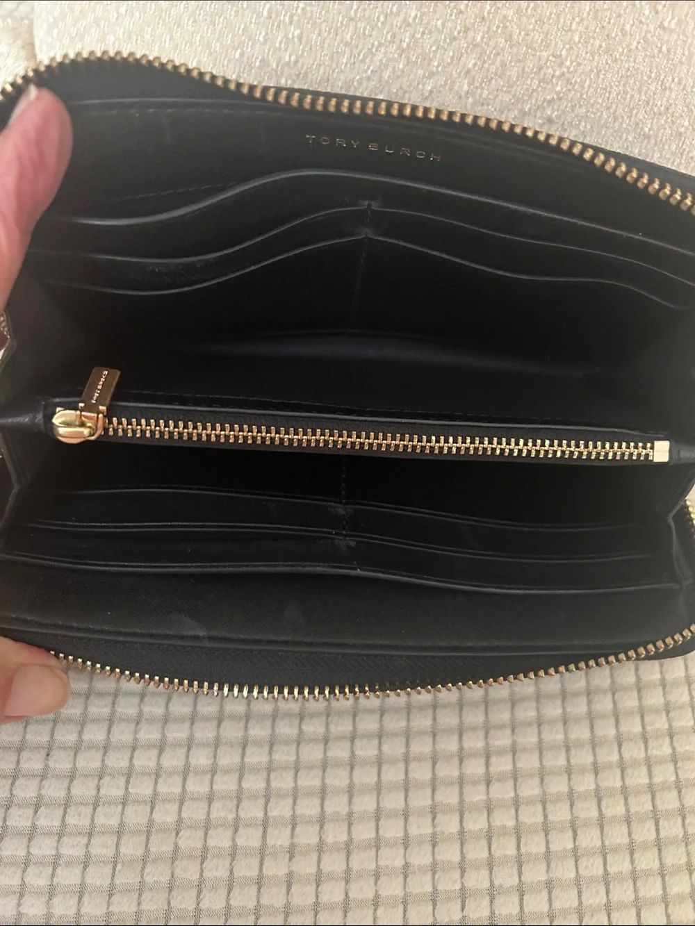 Tory Burch Black Quilted Leather Zip-Around Wallet